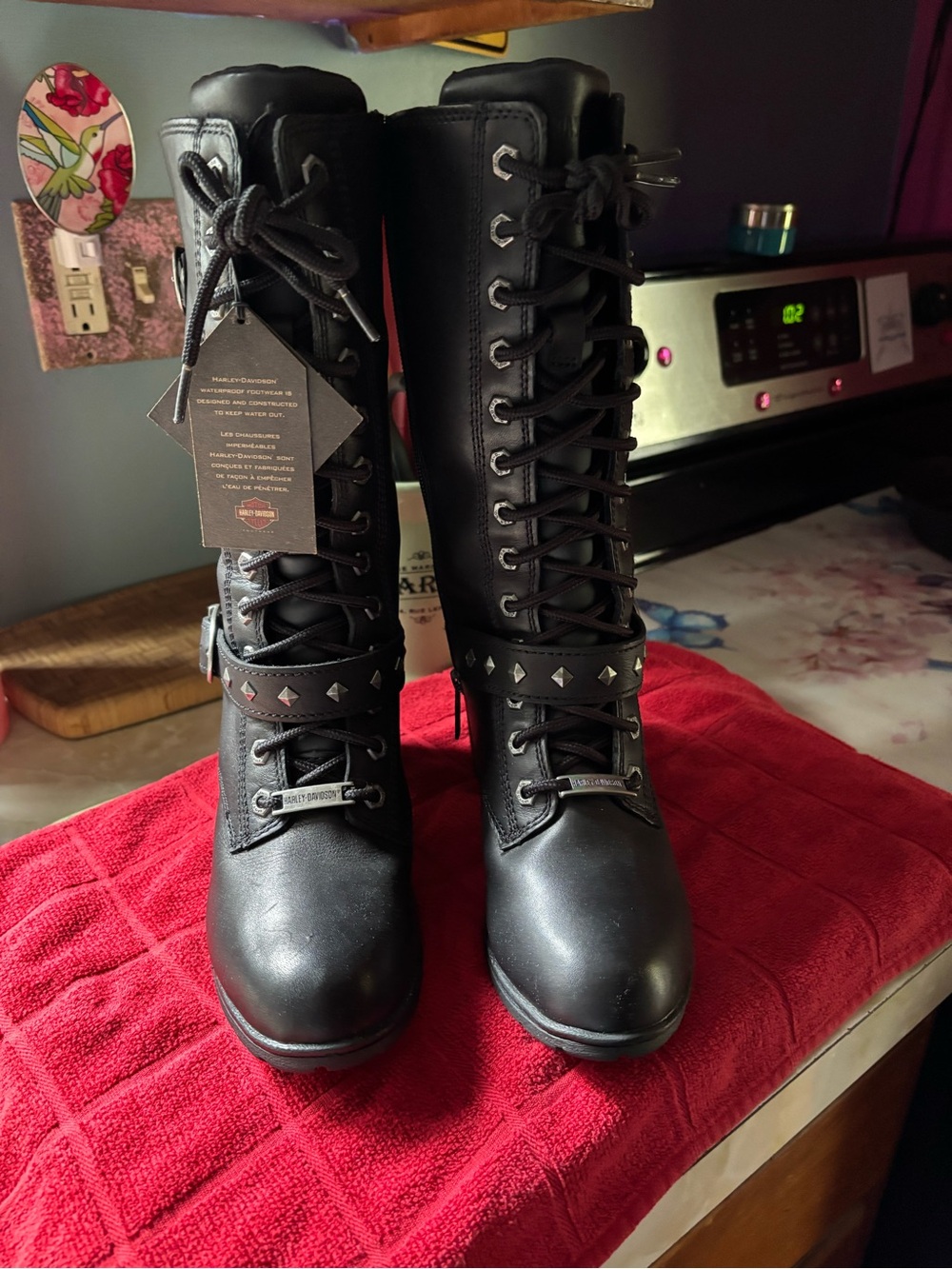 Harley-Davidson Black Lace-Up Studded Combat Boots
